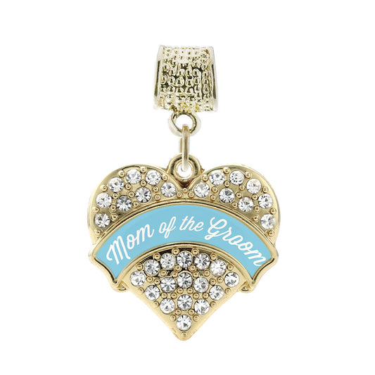 Gold Light Blue Mom of the Groom Pave Heart Memory Charm
