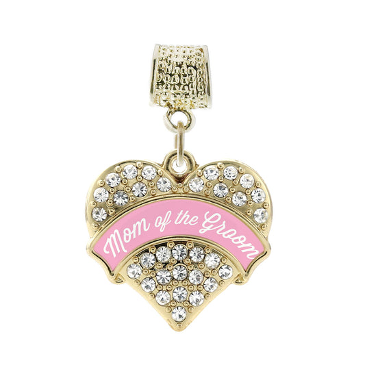 Gold Light Pink Mom of the Groom Pave Heart Memory Charm