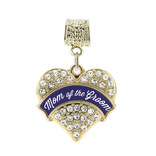 Gold Navy Blue Mom of the Groom Pave Heart Memory Charm
