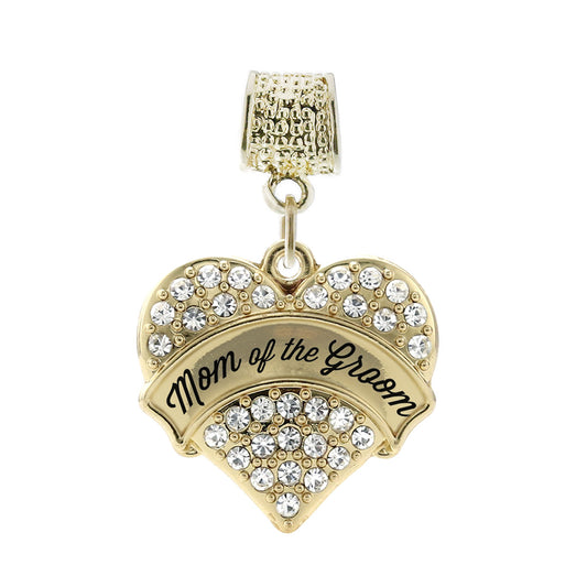 Gold Clear Mom of the Groom Pave Heart Memory Charm