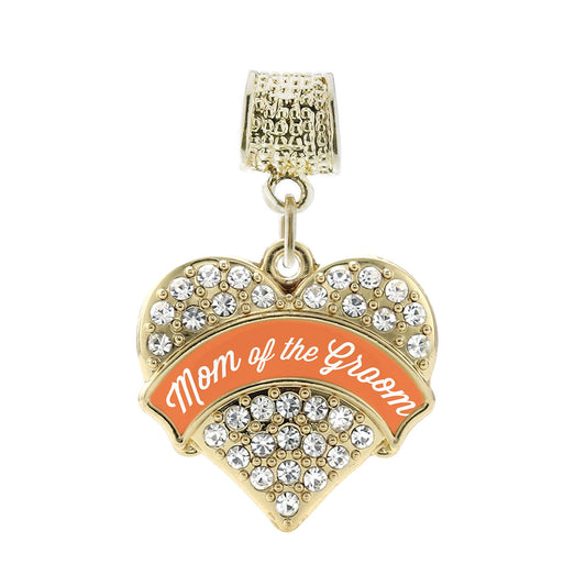 Gold Orange Mom of the Groom Pave Heart Memory Charm