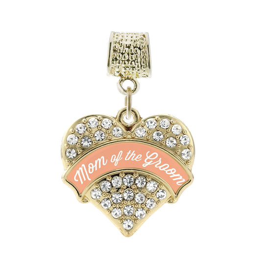 Gold Peach Mom of the Groom Pave Heart Memory Charm