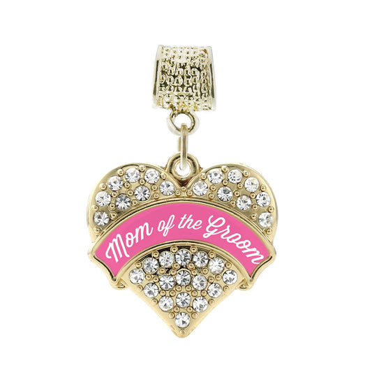 Gold Pink Mom of the Groom Pave Heart Memory Charm