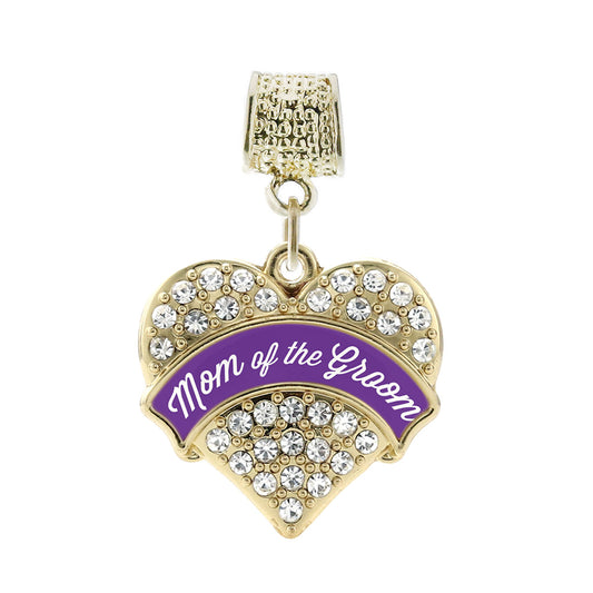 Gold Purple Mom of the Groom Pave Heart Memory Charm