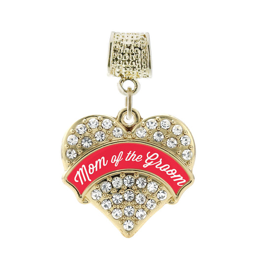 Gold Red Mom of the Groom Pave Heart Memory Charm