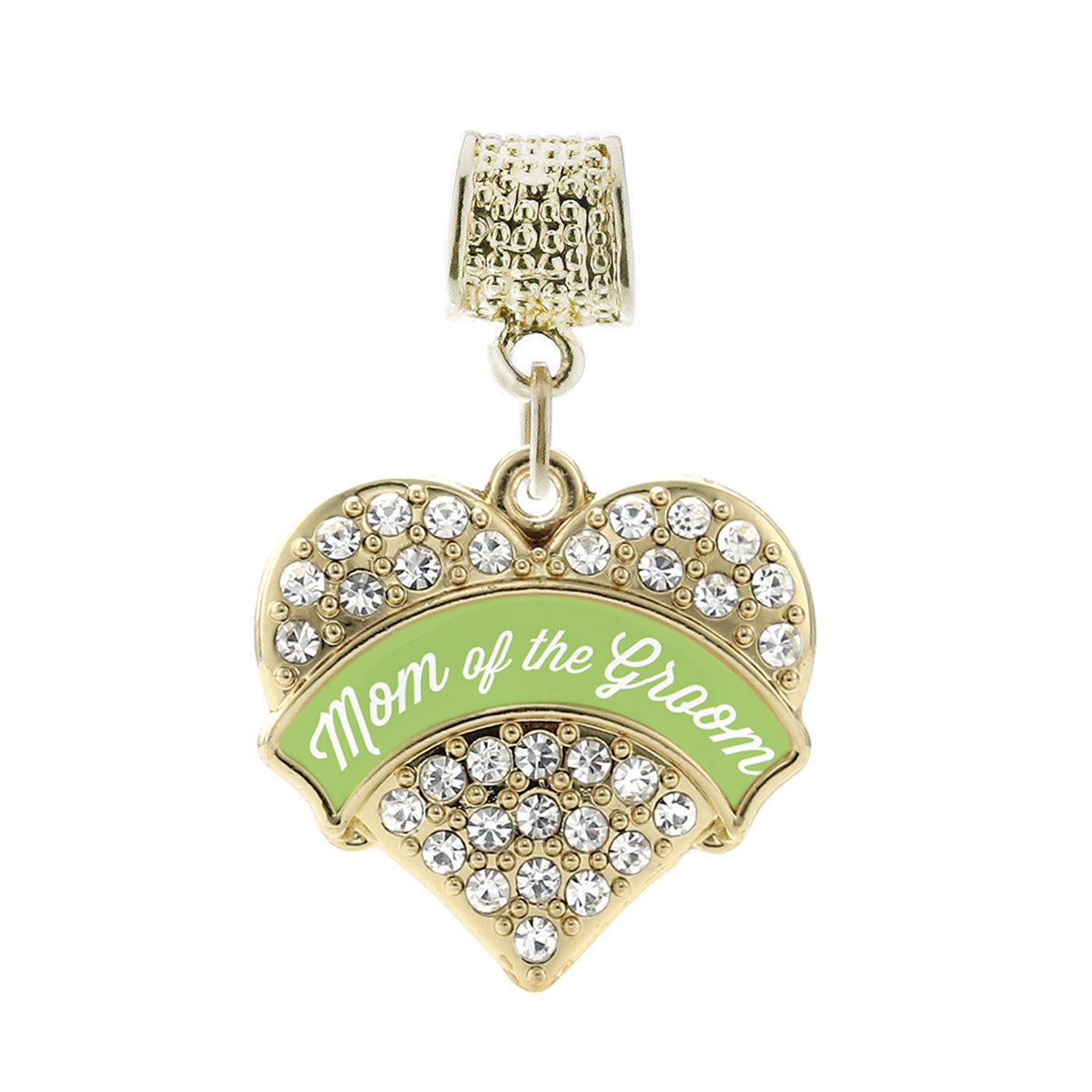Gold Sage Green Mom of the Groom Pave Heart Memory Charm