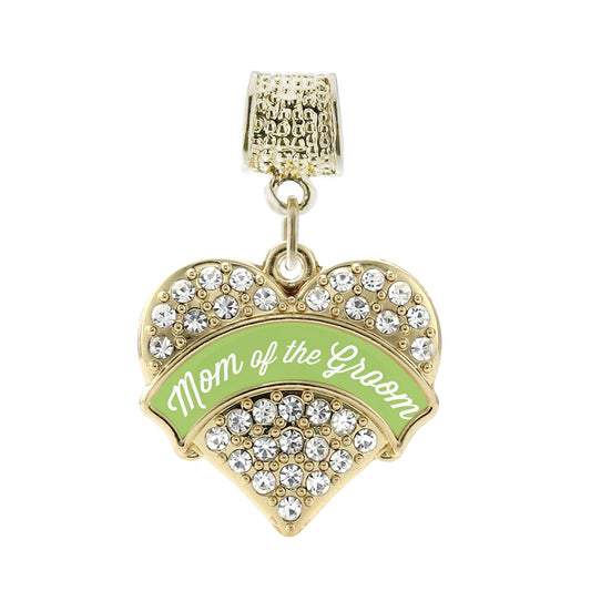 Gold Sage Green Mom of the Groom Pave Heart Memory Charm