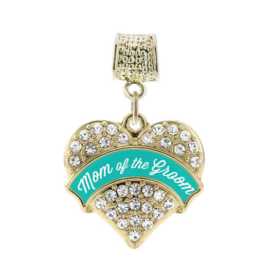 Gold Teal Mom of the Groom Pave Heart Memory Charm