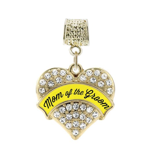 Gold Yellow Mom of the Groom Pave Heart Memory Charm