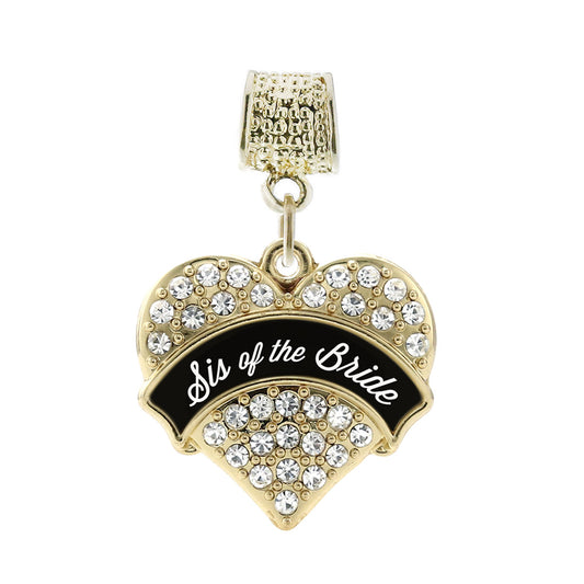 Gold Black and White Sis of the Bride Pave Heart Memory Charm