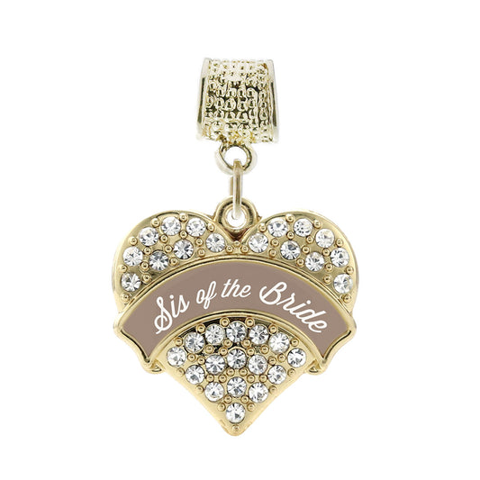 Gold Brown and White Sis of the Bride Pave Heart Memory Charm
