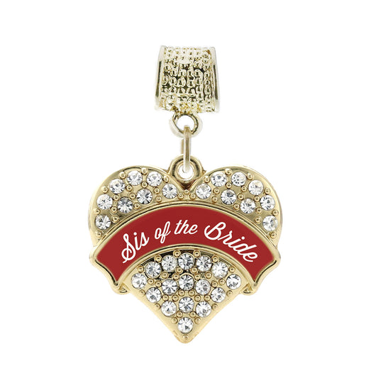 Gold Crimson Red Sis of the Bride Pave Heart Memory Charm