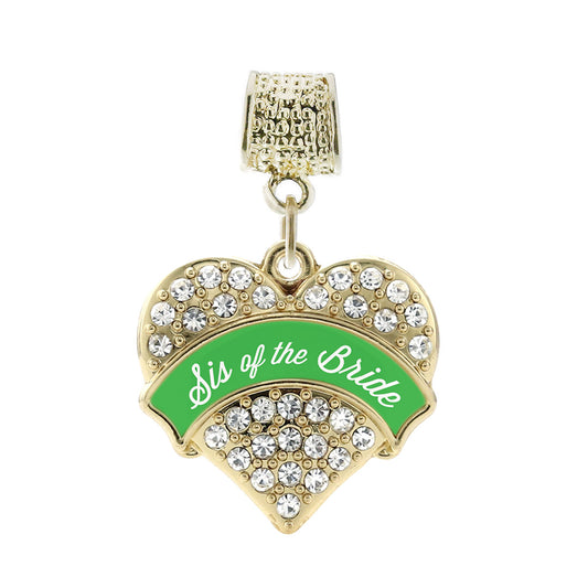 Gold Emerald Green Sis of the Bride Pave Heart Memory Charm