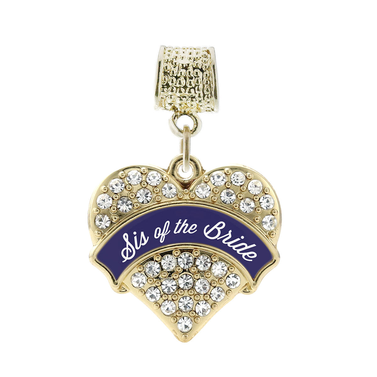 Gold Navy Blue Sis of the Bride Pave Heart Memory Charm