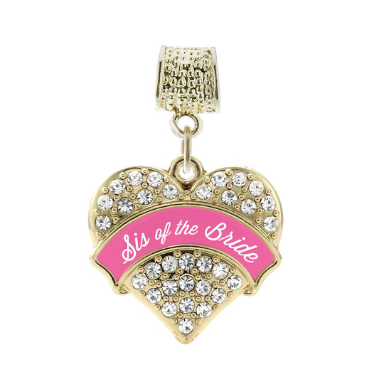 Gold Pink Sis of the Bride Pave Heart Memory Charm