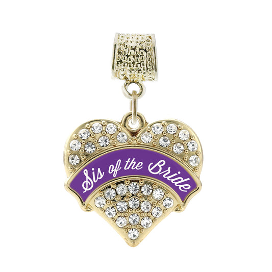 Gold Purple Sis of the Bride Pave Heart Memory Charm