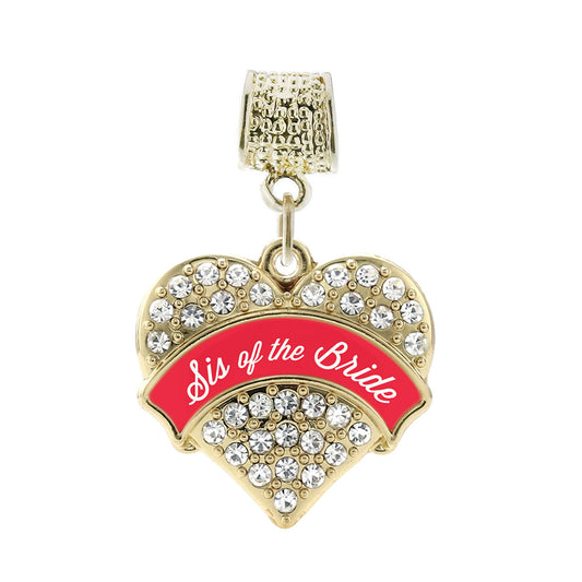Gold Red Sis of the Bride Pave Heart Memory Charm