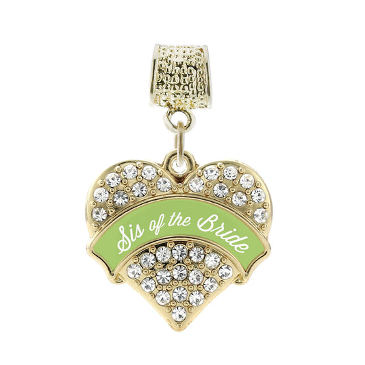 Gold Sage Green Sis of the Bride Pave Heart Memory Charm