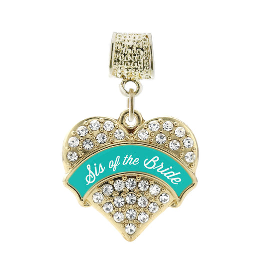 Gold Teal Sis of the Bride Pave Heart Memory Charm