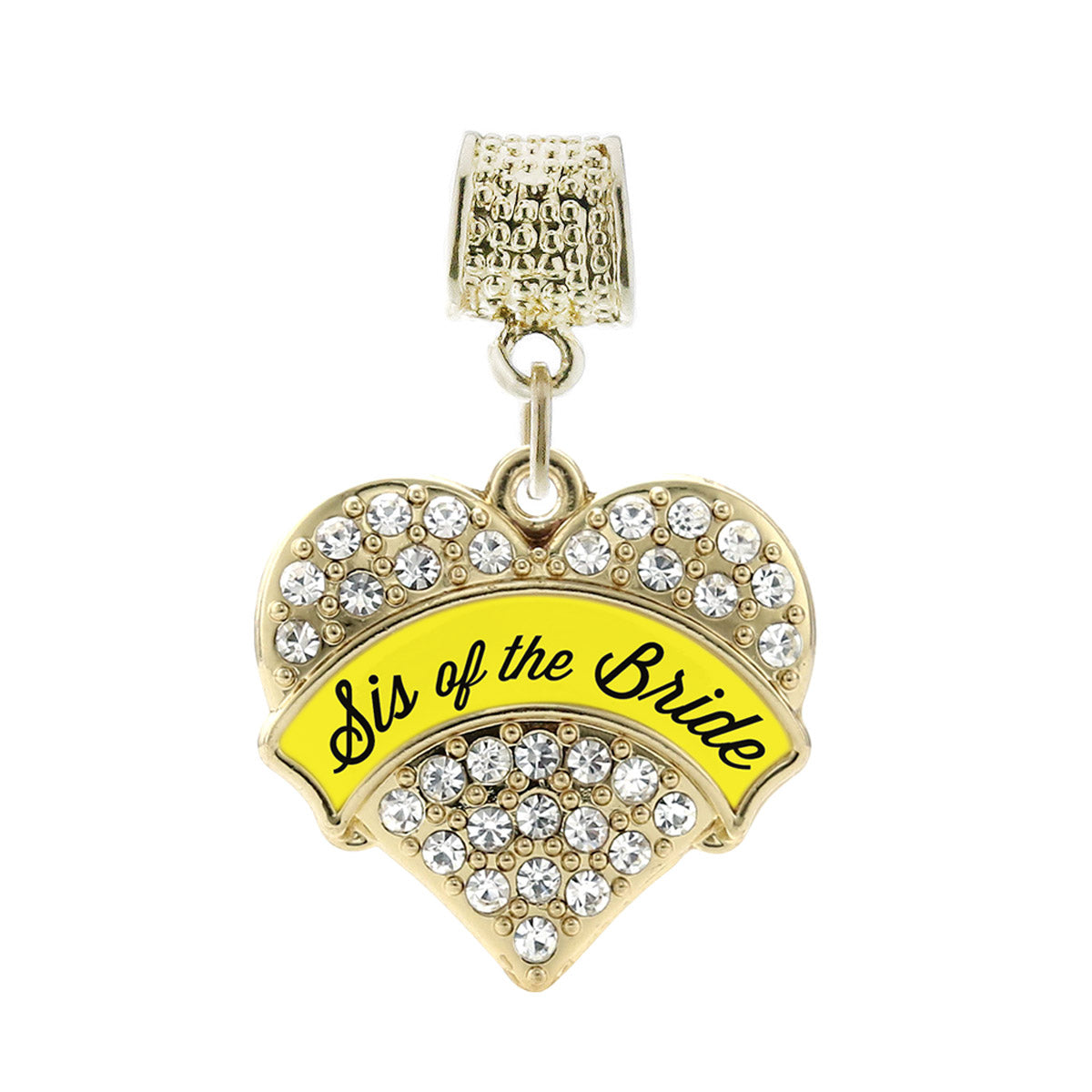 Gold Yellow Sis of the Bride Pave Heart Memory Charm