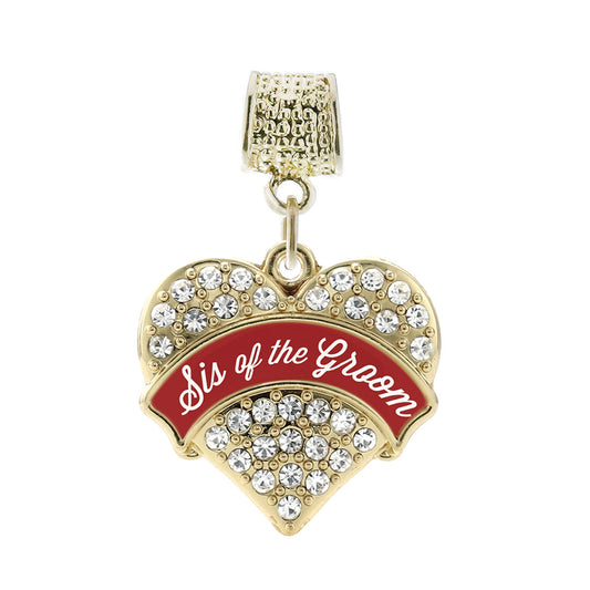 Gold Crimson Red Sis of the Groom Pave Heart Memory Charm
