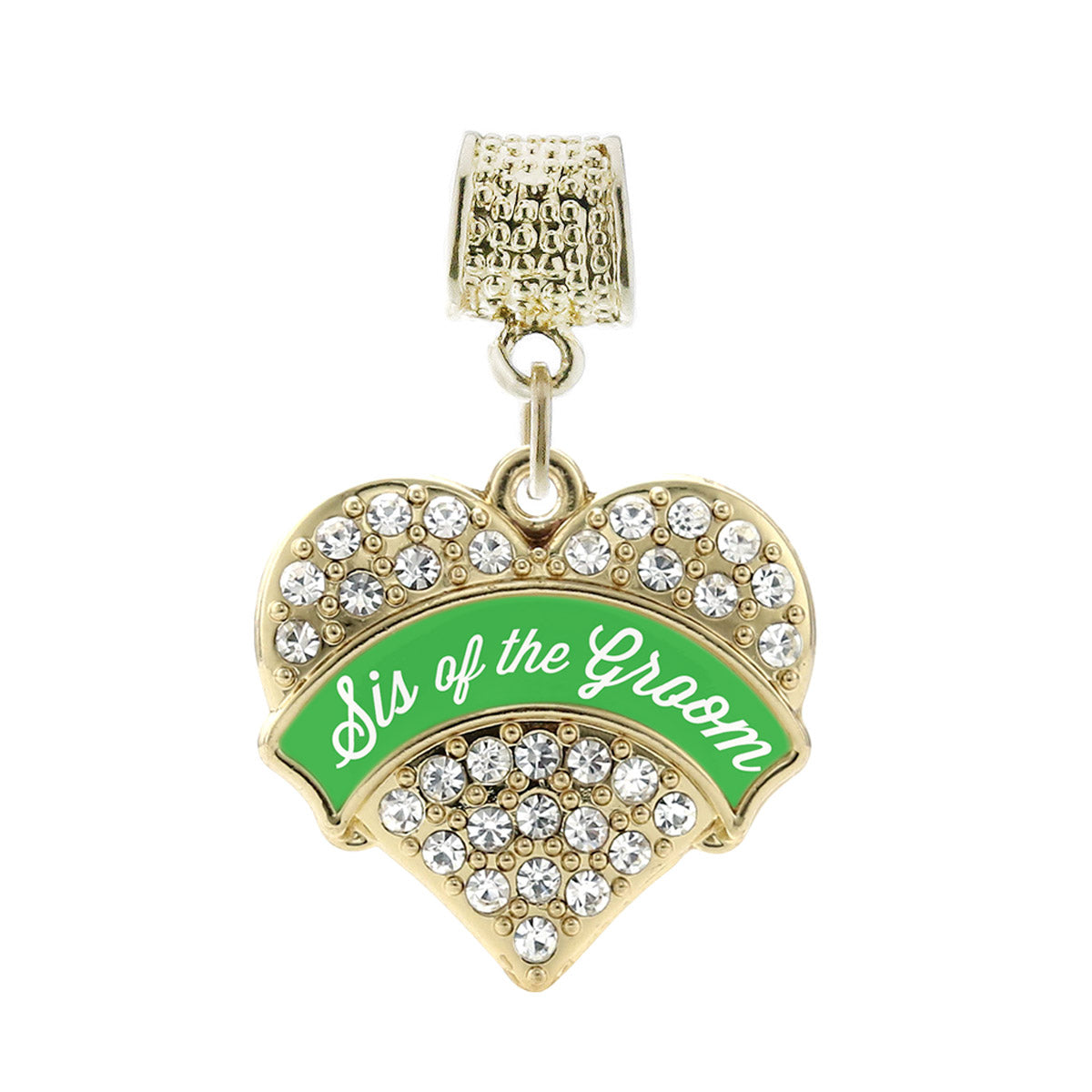 Gold Emerald Green Sis of the Groom Pave Heart Memory Charm