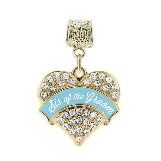 Gold Light Blue Sis of the Groom Pave Heart Memory Charm