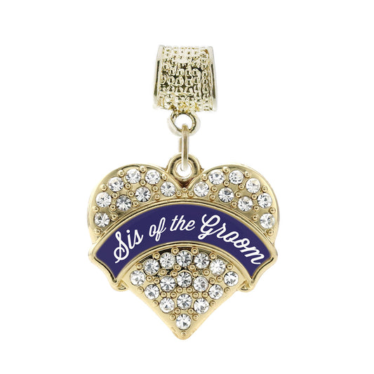 Gold Navy Blue Sis of the Groom Pave Heart Memory Charm
