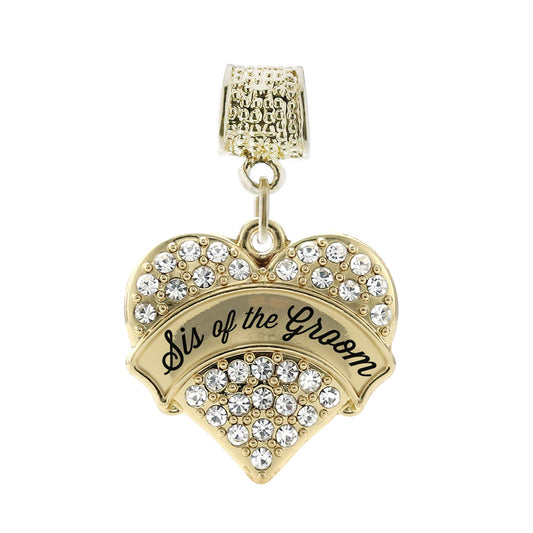 Gold Clear Sis of the Groom Pave Heart Memory Charm