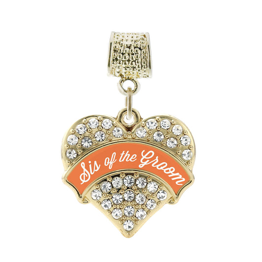 Gold Orange Sis of the Groom Pave Heart Memory Charm