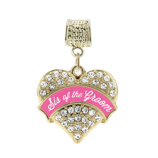 Gold Pink Sis of the Groom Pave Heart Memory Charm