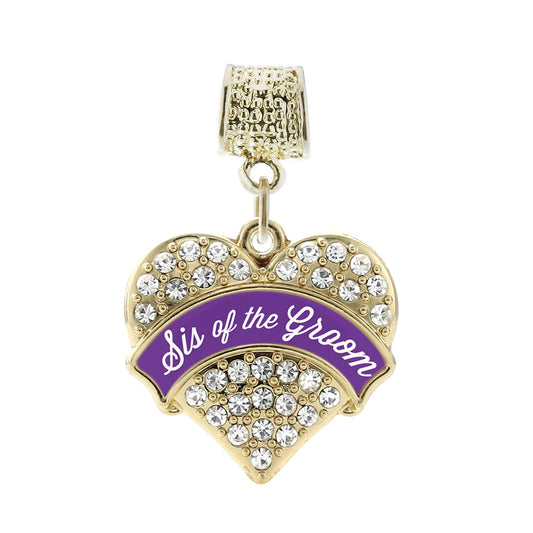 Gold Purple Sis of the Groom Pave Heart Memory Charm