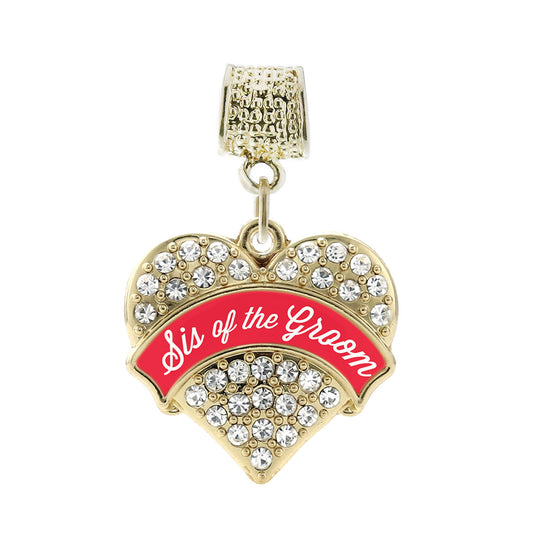 Gold Red Sis of the Groom Pave Heart Memory Charm