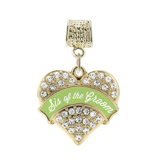 Gold Sage Green Sis of the Groom Pave Heart Memory Charm