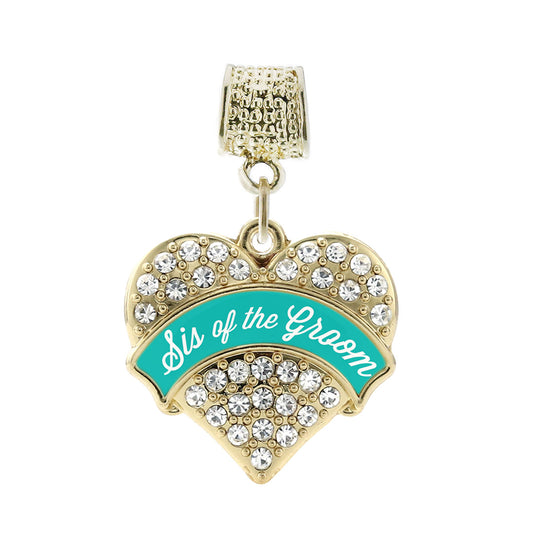 Gold Teal Sis of the Groom Pave Heart Memory Charm