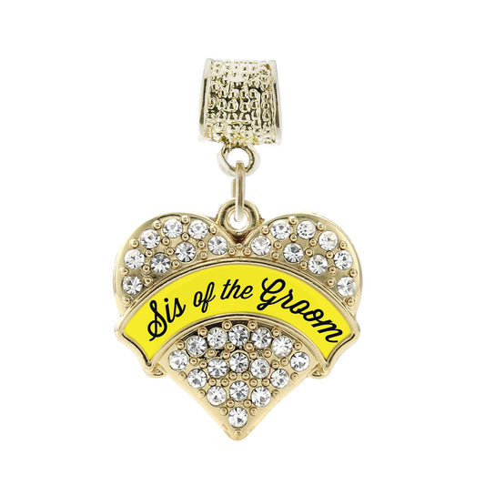 Gold Yellow Sis of the Groom Pave Heart Memory Charm