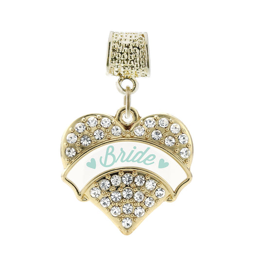 Gold Mint Bride Pave Heart Memory Charm