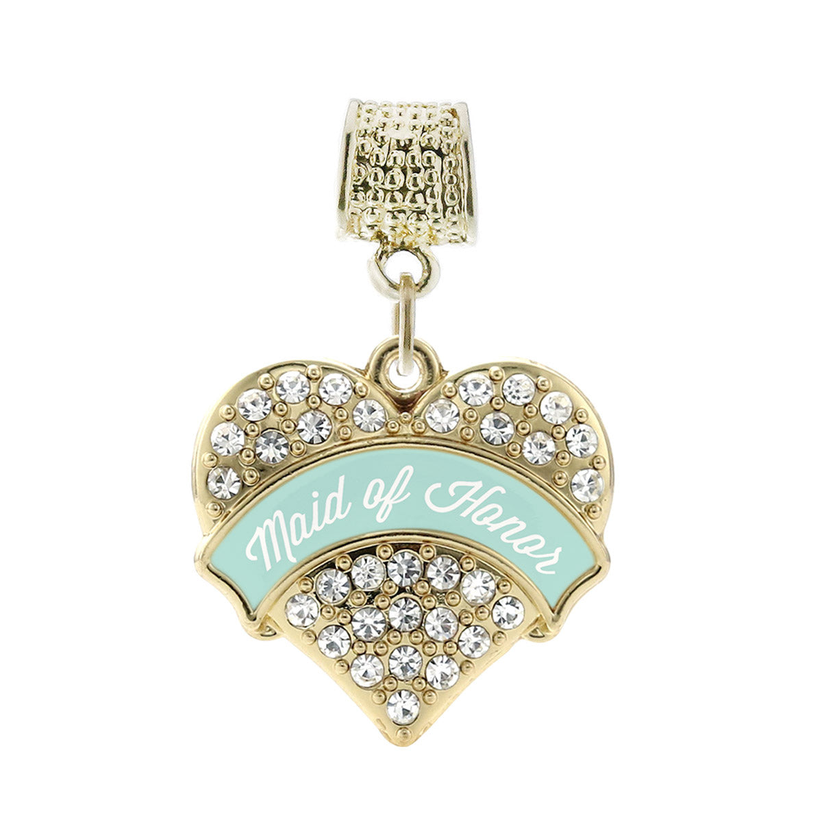 Gold Mint Maid of Honor Pave Heart Memory Charm