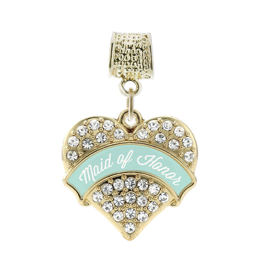 Gold Mint Maid of Honor Pave Heart Memory Charm