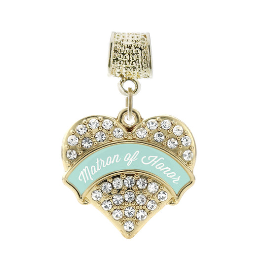 Gold Mint Matron of honor Pave Heart Memory Charm