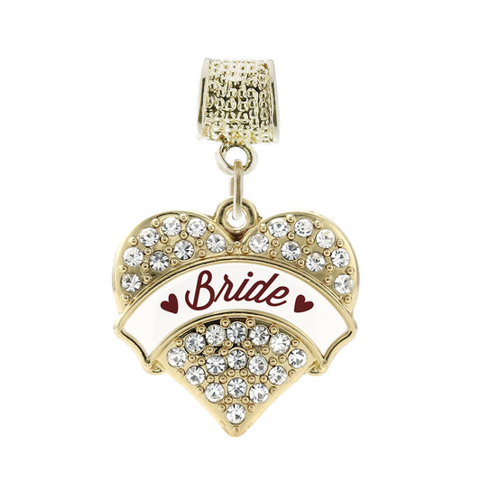 Gold Burgundy Bride Pave Heart Memory Charm