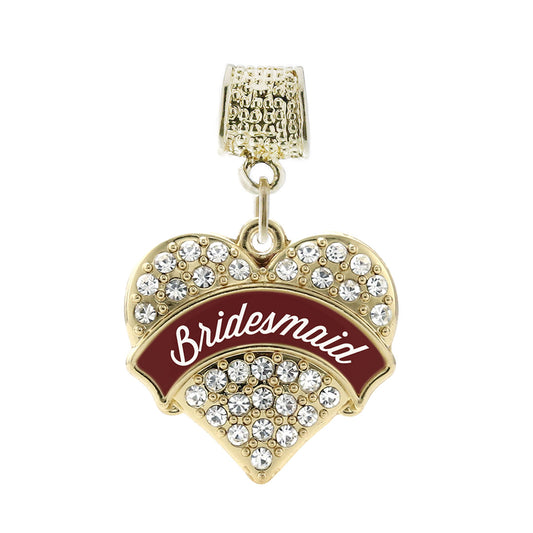 Gold Burgundy Bridesmaid Pave Heart Memory Charm