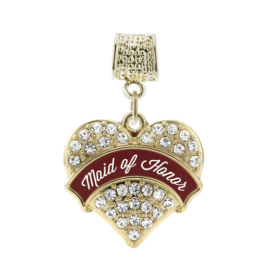 Gold Burgundy Maid of Honor Pave Heart Memory Charm
