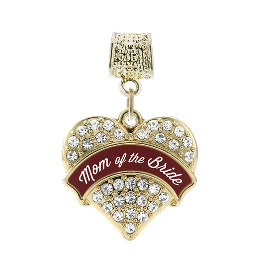 Gold Burgundy Mom of the Bride Pave Heart Memory Charm