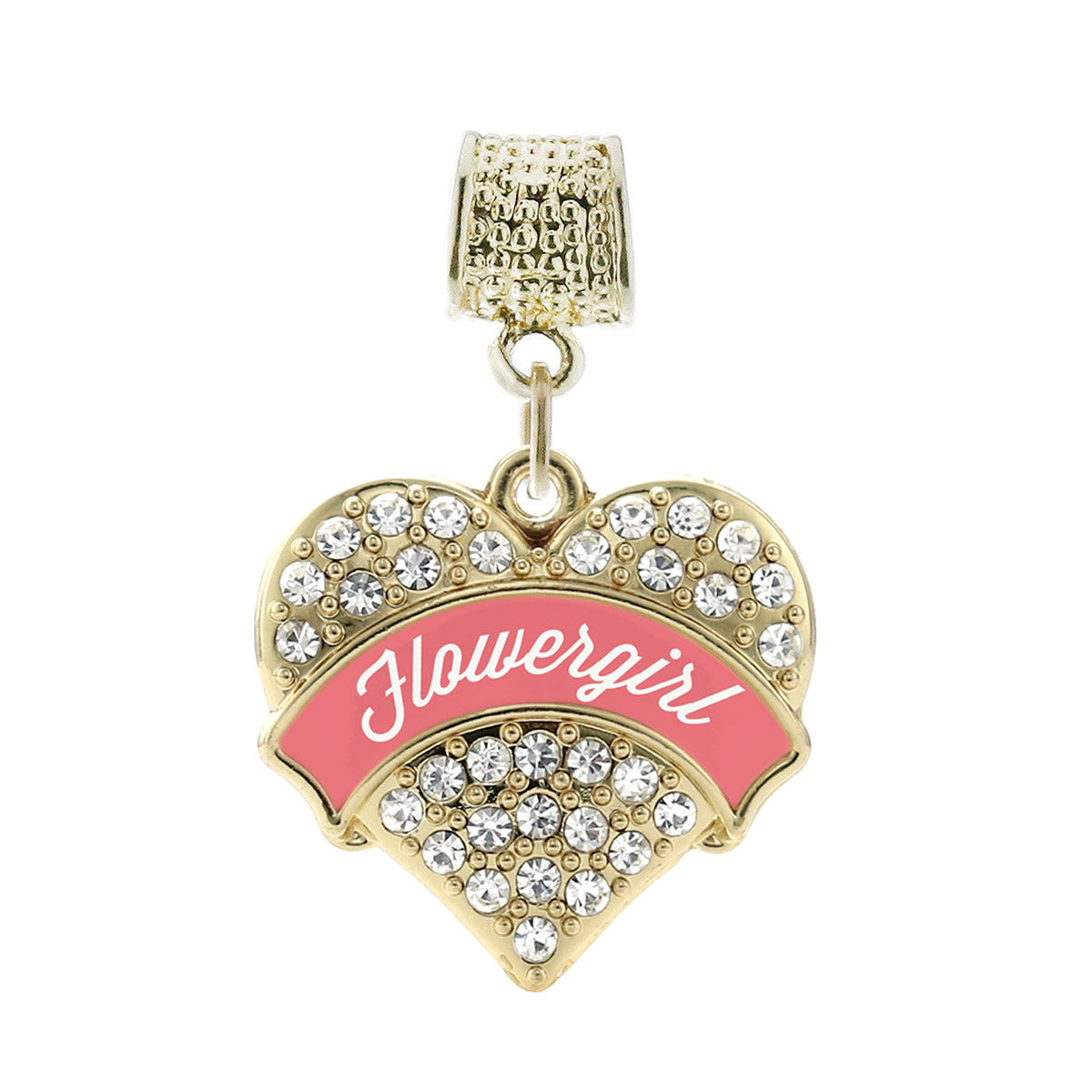 Gold Coral Flower Girl Pave Heart Memory Charm