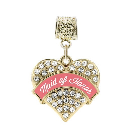 Gold Coral Maid of Honor Pave Heart Memory Charm