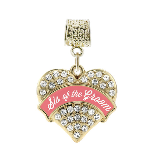 Gold Coral Sis of Groom Pave Heart Memory Charm