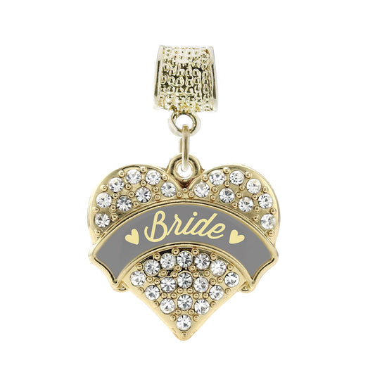 Gold Cream Bride Pave Heart Memory Charm