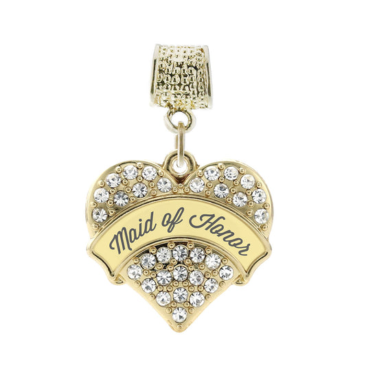 Gold Cream Maid of Honor Pave Heart Memory Charm