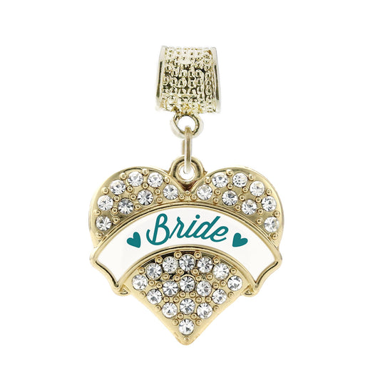 Gold Dark Teal Bride Pave Heart Memory Charm